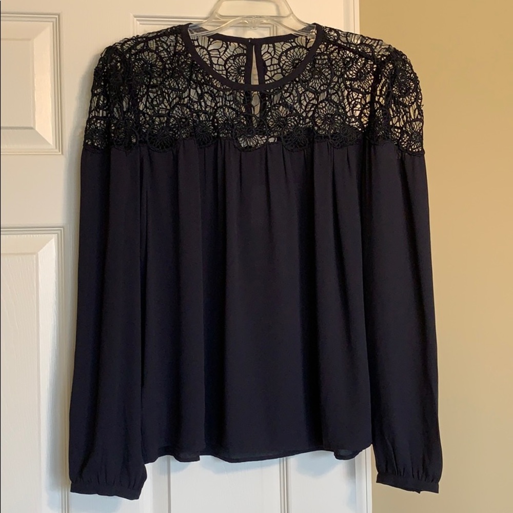 BLACK LOFT Blouse-Mesh at top and onto shoulders